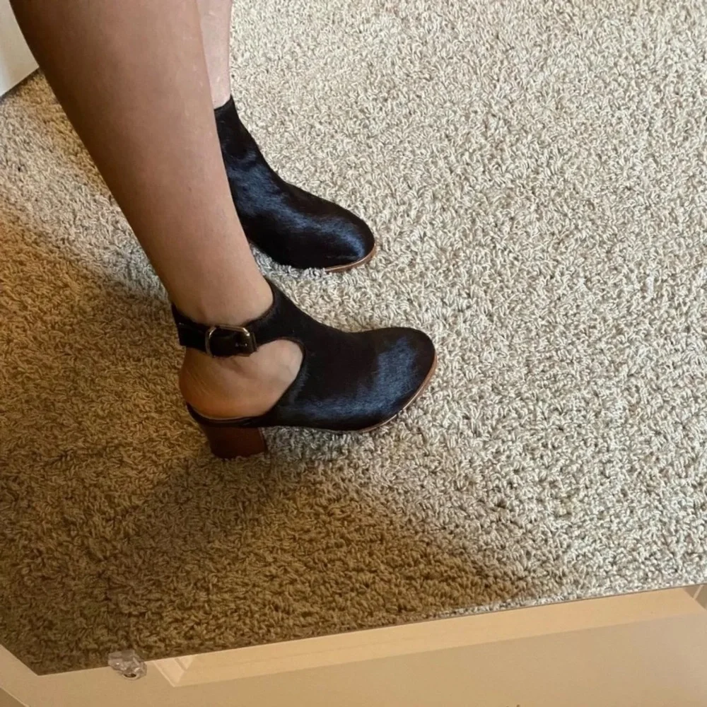 Thakoon Dark Brown Calf Hair Slingback Ankle Booties Block Heel EU 37
